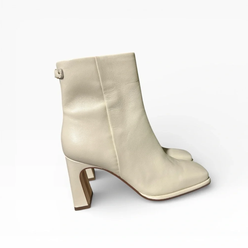 🌻NEW w/box Sam Edelman Irie Ivory Leather Square Toe Block Heel Ankle Booties 6